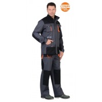 Костюм "МАНХЕТТЕН":длин. куртка, п/к, т.серый с оранжевым и черным (тк. 98% х/б, пл. 250 г/кв.м)