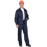 Костюм "ПРОФИ-2": куртка, брюки (100% х/б, 210 г/м.кв.) синий с оранжевым кантом