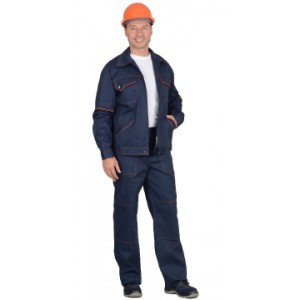 Костюм "ПРОФИ-2": куртка, брюки (100% х/б, 210 г/м.кв.) синий с оранжевым кантом