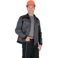 Куртка "Престиж" кор.,летняя темно-серая с оранжевым кантом тк.Rodos (245 гр/кв.м)