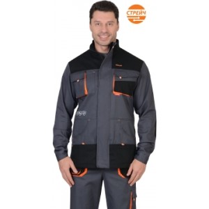 Куртка "МАНХЕТТЕН" длинная темно-серая с оранжевым и черным (тк. 98% х/б, пл. 250 г/кв.м)