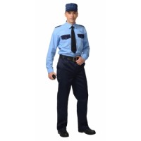 Рубашка охранника длинный рукав голубая с т.синим